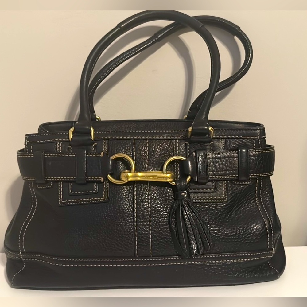Coach Hampton Pebbled Leather Black Shoulder Bag